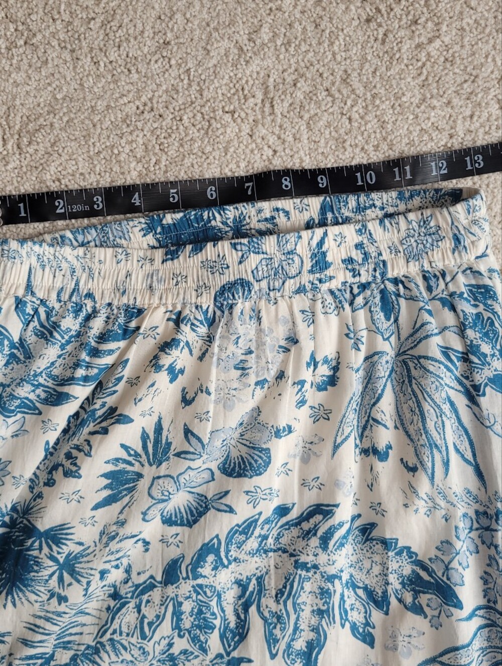 Elan Blue & White Tropical Floral Tiered Maxi Skirt 100% Cotton Elastic Waist S - Picture 5 of 8